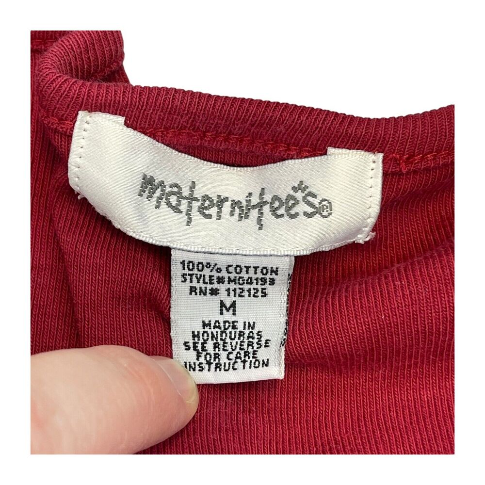 Maternitees Blouse Top Womens Medium Red Cotton Round Neck Long Sleeve Pullover - Picture 3 of 7